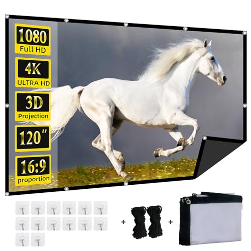 Foldable 120-inch Projector Screen,XINLEMY 4k 16:9 Anti-Crease Portable Washable Projector Backing Black Absorbs Light Movies Screens for Home Theater Backyard Indoor and Outdoor Camping