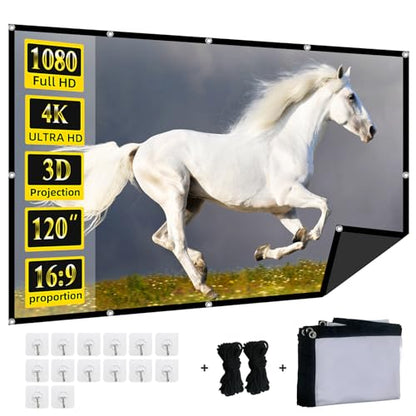 Foldable 120-inch Projector Screen,XINLEMY 4k 16:9 Anti-Crease Portable Washable Projector Backing Black Absorbs Light Movies Screens for Home Theater Backyard Indoor and Outdoor Camping