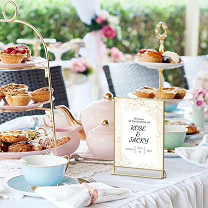 NIUBEE 5x7 Acrylic Sign Holder, Picture Frame, Wedding Table Numbers, 6pack | Vertical Stand, Gold Frames, Clear Double Sided, Gold Sign Holders Display for Menu Restaurant Signs, Photos, Party, Events - size: 5x7", style: Vertical