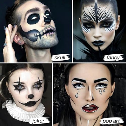 Black Face Body Paint Cream to Powder Foundation Makeup, Gothic Black Facepaint Halloween Makeup for Kids & Adults, Pro Body Paint for Cosplay, SFX, Emo, Clown, Zombie, Vampire, Theater, Film,Skeleton - color: Black