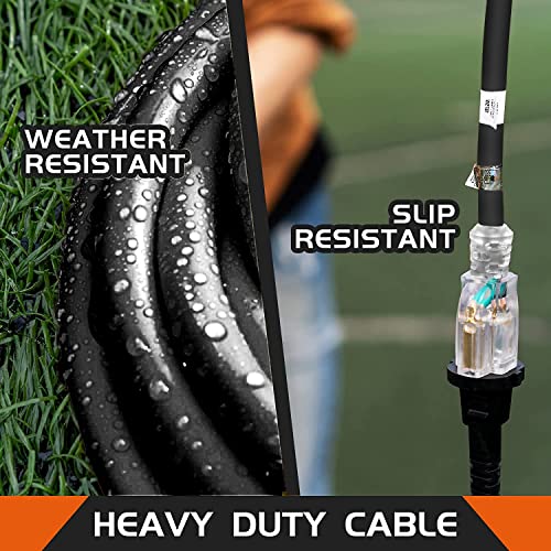 10 Ft Black Outdoor Extension Cord Lighted End Weatherproof 14 Gauge | UL Certified 14/3 SJTW Cable, 15A Rated, Great for Outdoor Projects, Tools and Seasonal Lights - size: 10FT, style: 14/3