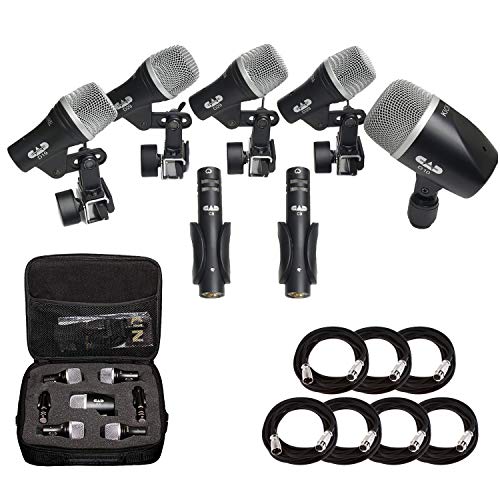 CAD Audio Stage7 Premium 7-Piece Drum Instrument Mic Pack with Vinyl Carrying Case + 7 On Stage Microphones Cables, 20 Feet