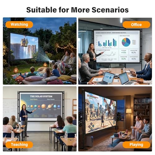 Outdoor Projector Screen with Stand 120 Inch, 16:9 Portable 4K HD Indoor Movie Screen, Large Double-Sided Washable Screen with Carry Bag, Sandbags for Backyard, Camping, Home Theater - size: 120 in
