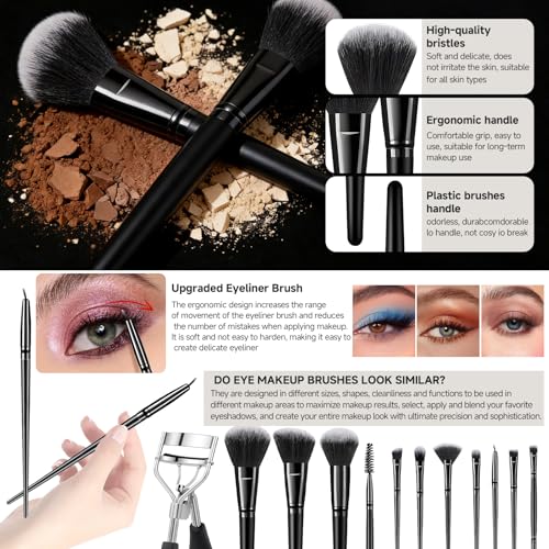 Makeup Brush Set, 62Pcs Makeup Brushes Set Professional, Multi-functional Makeup Brush Sets & Kits with Case Facial Makeup Accessories, Foundation Makeup Brush Kit Eye Make up Brushes & Tools - color: Black