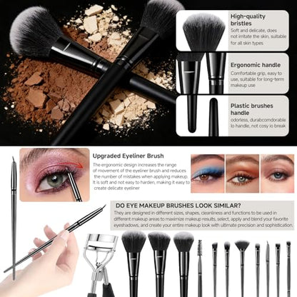 Makeup Brush Set, 62Pcs Makeup Brushes Set Professional, Multi-functional Makeup Brush Sets & Kits with Case Facial Makeup Accessories, Foundation Makeup Brush Kit Eye Make up Brushes & Tools - color: Black