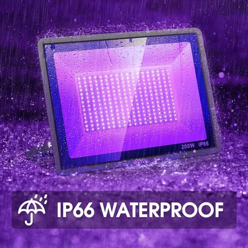 YANYCN 200W 2 Pack LED Black Light, Halloween Outdoor Blacklight Flood With Plug and Switch, IP66 Waterproof for Glow in The Dark, Party, Body Paint, Florescent, Aquarium - size: 2-Pack 200W