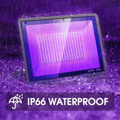 YANYCN 200W 2 Pack LED Black Light, Halloween Outdoor Blacklight Flood With Plug and Switch, IP66 Waterproof for Glow in The Dark, Party, Body Paint, Florescent, Aquarium - size: 2-Pack 200W