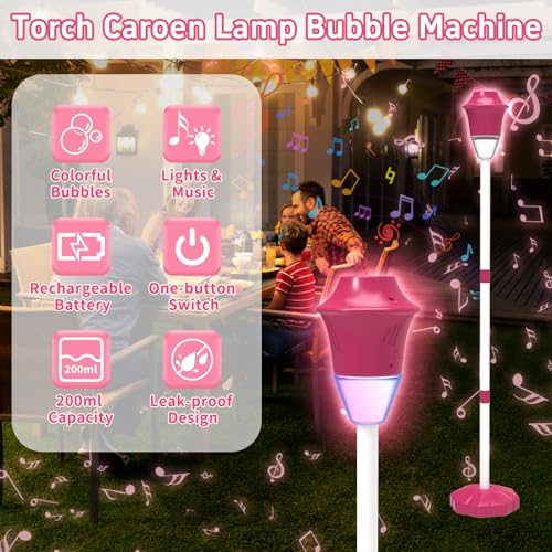 Infowush Bubble Machine for Kids, Automatic Standing Bubble Maker Machine | Height Adjustable Up to 47 Inches, Outdoor Battery Bubble Machine with Light/Music for Toddlers, Birthday Party Gifts (Red) - color: Red