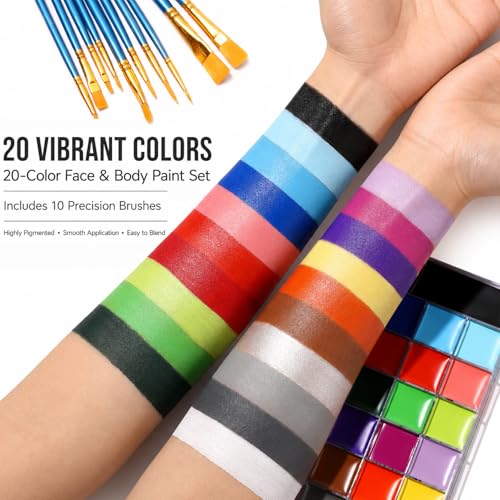 UCANBE MONTMARTRE Body Face Paint Oil Palette + 10PCS Brushes Set,Large Deep Pan Face Painting Kit for Halloween Cosplay Party Artist Costume Festival Sports 168g