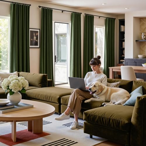 Moss Earthy Curtains Luxury Rod Pocket 52×90 Inch 2 Panels | Soft Velvet, Room Darkening, For Bedroom & Living Space, Light Shifting Texture, Elegant Drape, Calm - color: R | Moss, size: 52"W x 90"L (Pack of 2)