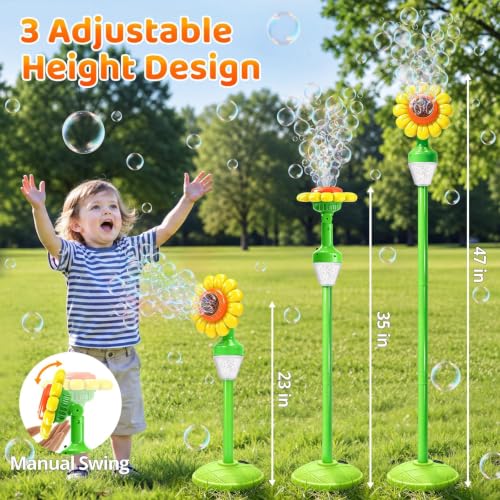 Yunaking Flower Bubble Machine Remote Control, 3 4 5 6 7 8 Year Kids Toys | 90° Bubble Blowing, Adjustable Height, With Music Light, 2 solutions, Boys Girls Christmas Gift, for Wedding Camping Party - color: Orange