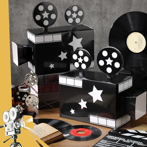 Affrolling 2 Pcs Movie Night Party Paper Box Decorations 11.8 Inch Movie Theater Decor Prop for Party Red Carpet Paper Projector Sign Film Theater Decor for Night Home Supply