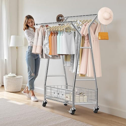 VEVOR Clothes Rack, Rolling Clothing Garment Rack, Extendable Carbon Steel Clothing Racks with Wheels for Bedroom, Laundry, Living Room - style: Modern