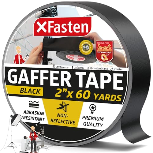 XFasten Black Gaffers Tape 2 Inch x 60 Yards (180 Feet) Residue-Free Matte Black Gaff Tape 2 Inch, Non-Reflective, Easy-to-Tear, Strong Adhesion for Floor Marking, Electrical Cords, Photography - size: 2 Inches x 60 Yards (180 Feet)