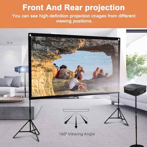 TOWOND 100 Inch Outdoor Projector Screen with Stand, Reinforced Edge | Compact reinforced-edge screen fits smaller rooms and patios; 19mm tripod and carry bag travel easily.