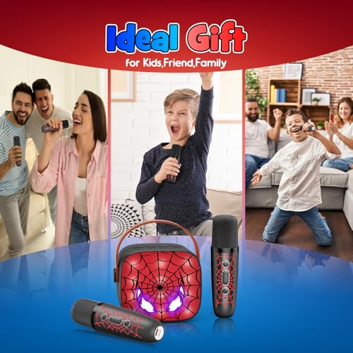 Cool Mini Karaoke Machine Toys: Kids Microphone Toys Birthday Gifts Age 3-12+ LED Portable Bluetooth Speaker with 2 Wireless Mic Gift Toy for 4 5 6 7 8 9 Years Old Girls Boys - color: Black