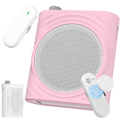 Voice Amplifier for Teachers, Portable Bluetooth Mini Personal Speaker with Wireless Lavalier Mic & Silicone Protective Cover, Ideal for Classroom, Conference and Tour Guide （Pink - color: pink