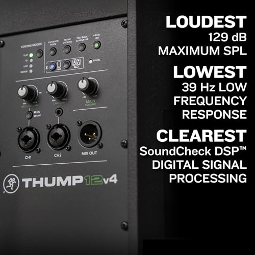 Mackie Thump12v4 12" Professional Powered Loudspeaker feat. SoundCheck DSPTM and Bluetooth® - High SPL Portable PA Speaker, Wireless Streaming and Linking, Voicing Modes, Control App, Mixer, 1400W - size: 12-inch, style: Plug-In Powered