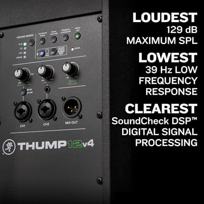 Mackie Thump12v4 12" Professional Powered Loudspeaker feat. SoundCheck DSPTM and Bluetooth® - High SPL Portable PA Speaker, Wireless Streaming and Linking, Voicing Modes, Control App, Mixer, 1400W - size: 12-inch, style: Plug-In Powered
