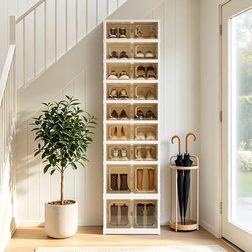 Foldable Shoe Rack Set of 2, 9 Tier Collapsible Shoe Rack with Magnetic Doors, Large Capacity Clear Display Cabinet with Wheels for 18 Pairs, Apartment Entryway - size: 9 Layers-A