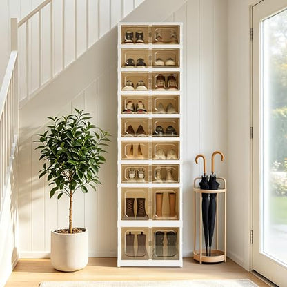 Foldable Shoe Rack Set of 2, 9 Tier Collapsible Shoe Rack with Magnetic Doors, Large Capacity Clear Display Cabinet with Wheels for 18 Pairs, Apartment Entryway - size: 9 Layers-A