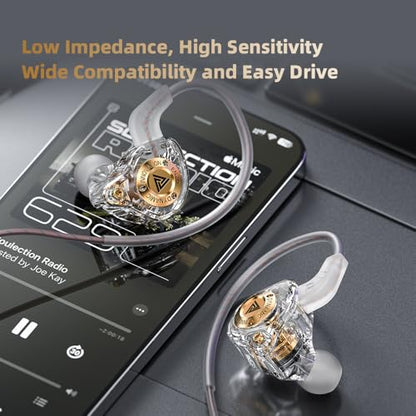 Piluyaa Wired Gaming Headphones IEM Earphones with 1DD，QKZ ENZO in Ear Monitor, HiFi USB C Earbuds, Bass Sound with New 11mm Dynamic Driver for Video Music Gaming (Grey) - color: Light GREY