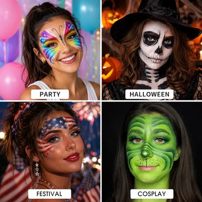 UCANBE MONTMARTRE Body Face Paint Oil Palette + 10PCS Brushes Set,Large Deep Pan Face Painting Kit for Halloween Cosplay Party Artist Costume Festival Sports 168g