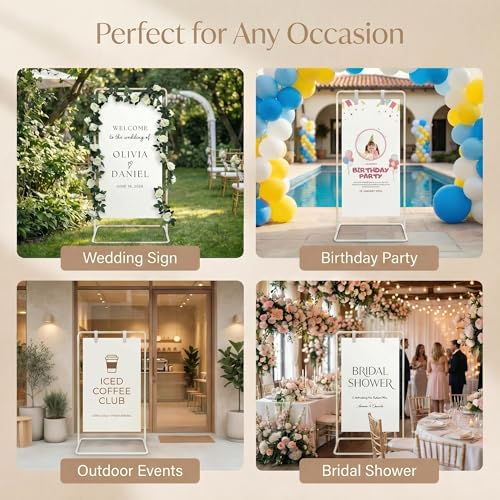 Wedding Welcome Sign Stand Fabric Banner Stand With Design Bundle Rose Vine | Linen Sign Holder Easel Stand for Sign Poster, Bridal Baby Shower With Stand Adjustable Welcome to Our Wedding, White - color: White