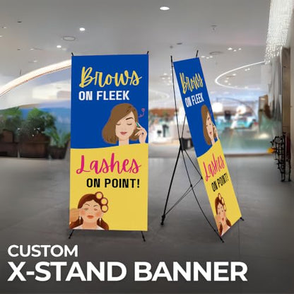 DreamController Lashes & Brows X-Stand Banner by DC | 30"x65" Tripod Display | Brows on Fleek Lashes on Point Vertical Banner for Trade Shows & Events | Made in USA | (Stand Not Included) - color: Brows on Fleek Lashes on Point, size: X Banner - 30x65"