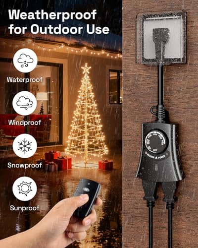 HBN Outdoor Remote Control Outlet,Waterproof Light Timer 2 Grounded Outlet - size: Remote-2 Outlets