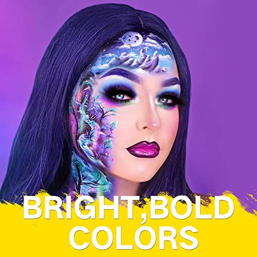 MEICOLY Neon White Face Paint,1.05oz Glow Blacklight Water Based Body Paint,Fluorescent Water Activated Face Paint for Adult and Children,Halloween White Face Paint Split Cake,White/UV Blue - color: white face paint