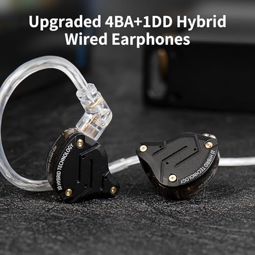 KZ ZS10 Pro Gaming Earbuds, 4BA 1DD Gaming Wired Earbuds with Mic, IEM Headphone Multi Driver HiFi Monitor Headphones, KZ in Ear Earphoner with 2PIN IEM Cable, All in One Button (Black with Mic) - color: Black, size: With Microphone