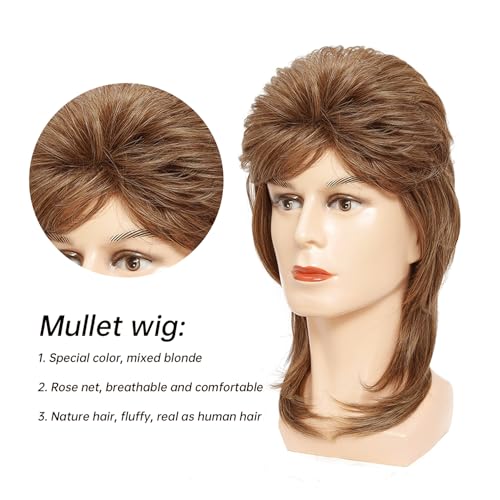Mullet Wigs for Men,Joe Dirt,80s Costumes Fancy Party Cosplay Wig,Halloween Man x (Strawberry Blonde) - color: 1-Strawberry Blonde