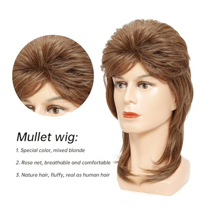 Mullet Wigs for Men,Joe Dirt,80s Costumes Fancy Party Cosplay Wig,Halloween Man x (Strawberry Blonde) - color: 1-Strawberry Blonde