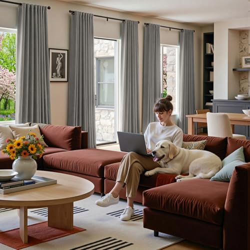 Lazzzy Light Gray Velvet Curtains Thermal Insulated Curtains 84 Inch Lenth Room Darkening Window Drapes for Bedroom Living Room Super Soft Luxury Window Treatment 2 Panels Grommet - color: *Grommet | Light Gray, size: 52"W x 84"L (Pack of 2)