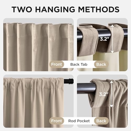 Joydeco 100% Blackout Curtains Velvet Black Out Curtain 72 Inch Drapes - color: Beige, size: 52"W x 72"L (Pack of 2)