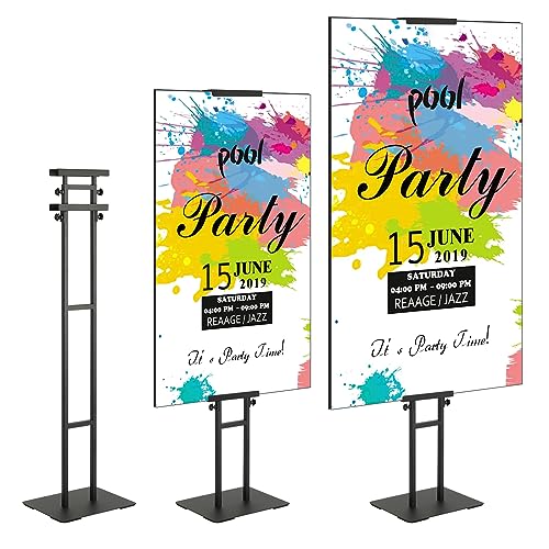 VEVOR Poster Stand, Adjustable Height Up to 75", Double-Sided Heavy Duty Pedestal Sign Holder, Floor Standing Sign Holder Banner Stand with Shock-absorbing Base for Display, for Board and Foam, Black | Double-Sided Floor Standing Sign Holder Banner Stand