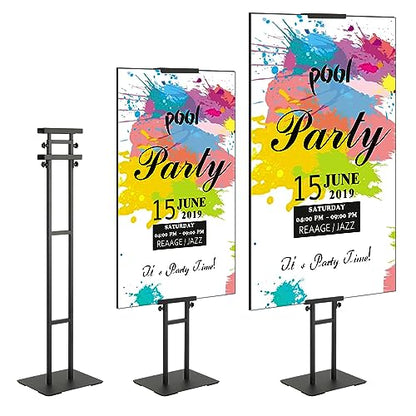 VEVOR Poster Stand, Adjustable Height Up to 75", Double-Sided Heavy Duty Pedestal Sign Holder, Floor Standing Sign Holder Banner Stand with Shock-absorbing Base for Display, for Board and Foam, Black | Double-Sided Floor Standing Sign Holder Banner Stand