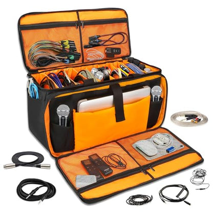 Large DJ Cable Bag Organizer, Gig Bag Padded Dividers, Laptop, Travel DJ Mixer for Musicians, Cord File, Microphone, Music Accessories