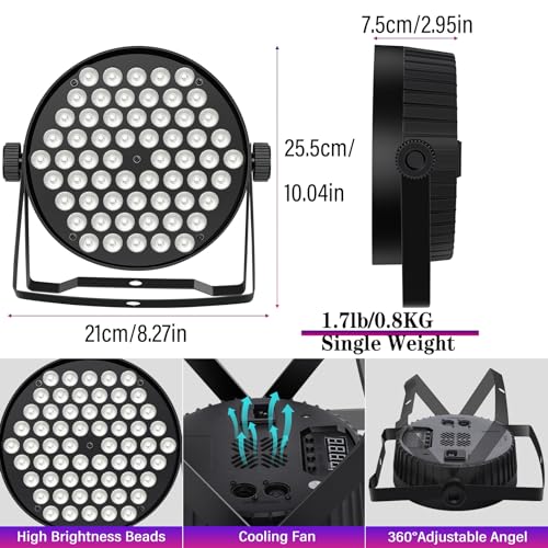LED Par Lights, 90W 60 LED RGBW 4IN1 Stage Uplights Sound Activated Auto Play by Remote & DMX Control for Events Wedding Church Party DJ Live Show DJ Stage Lighting 2 Pack