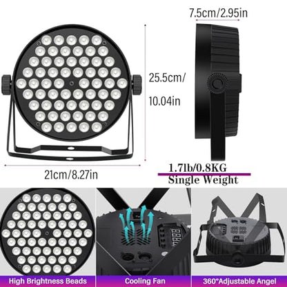LED Par Lights, 90W 60 LED RGBW 4IN1 Stage Uplights Sound Activated Auto Play by Remote & DMX Control for Events Wedding Church Party DJ Live Show DJ Stage Lighting 2 Pack
