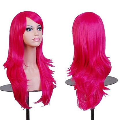 ANESHE Wigs 28" Long Wavy Hair Heat Resistant Cosplay Wig for Women (Rose) - color: Rose