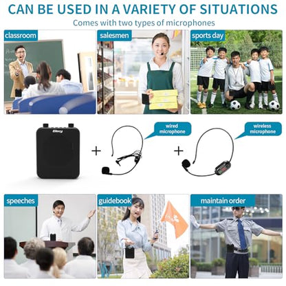 30W Portable Voice Amplifier with Wireless Microphone Headset, 2800mAh Rechargeable PA System Speaker Personal Microphone Speech Power Amplifiers Loudspeaker for Teachers/Metting/Tour Guide - size: Standard Black