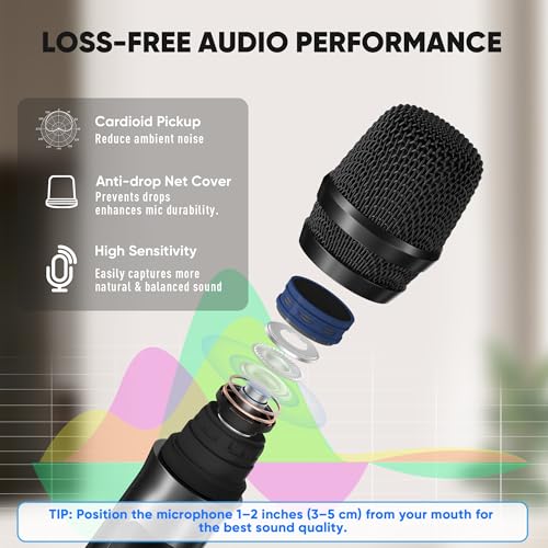 Wireless Microphone System, Pro 8 Channel UHF Mics Set with Metal Cordless Handheld Mics & Receiver, 200 Adjustable Frequency, 300ft Range for Singing, Church, Karaoke, Party - size: 8 Mics