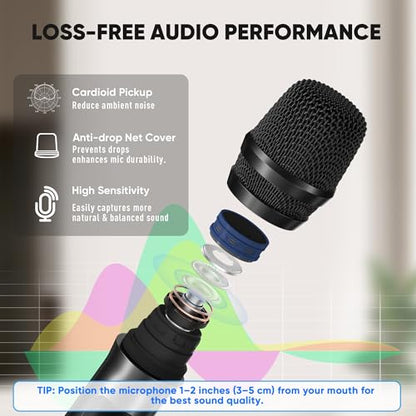 Wireless Microphone System, Pro 8 Channel UHF Mics Set with Metal Cordless Handheld Mics & Receiver, 200 Adjustable Frequency, 300ft Range for Singing, Church, Karaoke, Party - size: 8 Mics