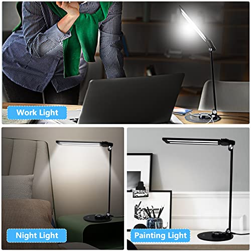 LED Desk Lamps for Home Office,Piano Lamp for Upright Piano,Rotatable Aluminum Desk Lamps with USB Charging Port,Eye-Caring Reading Light/3 Lighting Modes/Brightness Adjustable Lamp,Black - color: Black