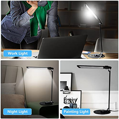 LED Desk Lamps for Home Office,Piano Lamp for Upright Piano,Rotatable Aluminum Desk Lamps with USB Charging Port,Eye-Caring Reading Light/3 Lighting Modes/Brightness Adjustable Lamp,Black - color: Black