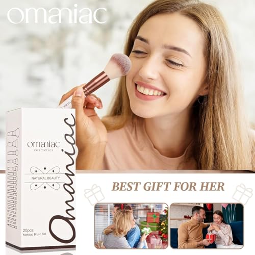 OMANIAC 20Pcs Makeup Brush Set Professional - Premium Synthetic Foundation Eyeshadow Blending Face Powder Brushes with Travel Case - Cruelty-Free Beauty Gift Kit for Beginners & Women (White) - color: White