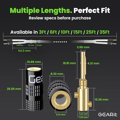 GEARit Speaker Cable with Banana Plugs White 15 ft 12 Gauge,Speaker Cable CL2 Rated 12AWG OFC,Heavy Duty Braided 12 Gauge Speaker Wire for Audiophiles,Hi-Fi Systems,Home Theater,Amplifiers & Speakers - color: White, size: 15 Feet