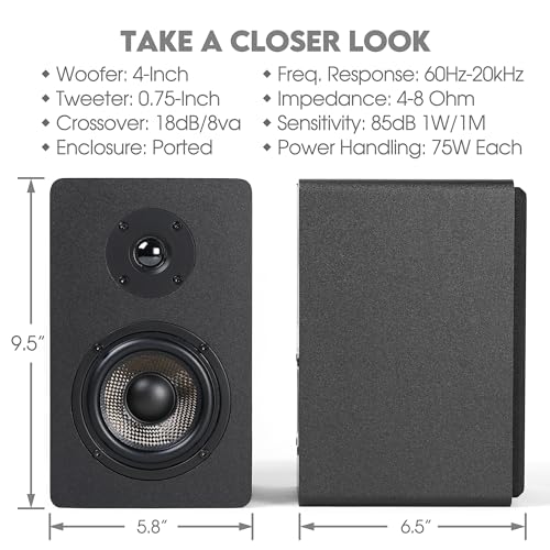 Micca MB42X Advanced 2-Way Passive Bookshelf Speakers, Stereo Pair, Black | Amplifier Required, 4-Inch Carbon-Fiber Woofer, 0.75-Inch Silk-Dome Tweeter, Desktop, Home Theater, Surround Sound - style: MB42X Advanced Bookshelf Speakers